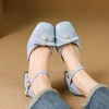 image:imageHee grand Womens Bowknot Chunky Block Heels Closed Square Toe Dress Shoes Comfortable Office Sandals Big SizeBlue