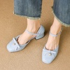 image:imageHee grand Womens Bowknot Chunky Block Heels Closed Square Toe Dress Shoes Comfortable Office Sandals Big SizeBlue