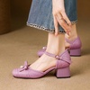 image:imageHee grand Womens Bowknot Chunky Block Heels Closed Square Toe Dress Shoes Comfortable Office Sandals Big SizePurple