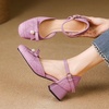 image:imageHee grand Womens Bowknot Chunky Block Heels Closed Square Toe Dress Shoes Comfortable Office Sandals Big SizePurple