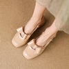 image:imageHee grand Womens Bowknot Chunky Block Mary Jane Shoes Closed Square Toe Slingback Sandals Comfortable Dress Shoes Big SizeApricot