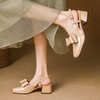image:imageHee grand Womens Bowknot Chunky Block Mary Jane Shoes Closed Square Toe Slingback Sandals Comfortable Dress Shoes Big SizeApricot