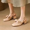 image:imageHee grand Womens Bowknot Chunky Block Mary Jane Shoes Closed Square Toe Slingback Sandals Comfortable Dress Shoes Big SizeApricot