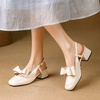 image:imageHee grand Womens Bowknot Chunky Block Mary Jane Shoes Closed Square Toe Slingback Sandals Comfortable Dress Shoes Big SizeBeige