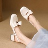image:imageHee grand Womens Bowknot Chunky Block Mary Jane Shoes Closed Square Toe Slingback Sandals Comfortable Dress Shoes Big SizeBeige