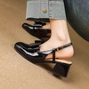 image:imageHee grand Womens Bowknot Chunky Block Mary Jane Shoes Closed Square Toe Slingback Sandals Comfortable Dress Shoes Big SizeBlack