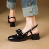 image:imageHee grand Womens Bowknot Chunky Block Mary Jane Shoes Closed Square Toe Slingback Sandals Comfortable Dress Shoes Big SizeBlack