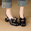 image:imageHee grand Womens Bowknot Chunky Block Mary Jane Shoes Closed Square Toe Slingback Sandals Comfortable Dress Shoes Big SizeBlack