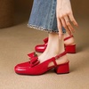 image:imageHee grand Womens Bowknot Chunky Block Mary Jane Shoes Closed Square Toe Slingback Sandals Comfortable Dress Shoes Big SizeRed