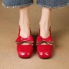 image:imageHee grand Womens Bowknot Chunky Block Mary Jane Shoes Closed Square Toe Slingback Sandals Comfortable Dress Shoes Big SizeRed