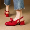 image:imageHee grand Womens Bowknot Chunky Block Mary Jane Shoes Closed Square Toe Slingback Sandals Comfortable Dress Shoes Big SizeRed
