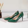 image:imageHee grand Womens Classic Pointed Toe Heel Pumps Fashion Candy Colors Patent Leather Heels Comfortable Mid Heel Work Shoes Stiletto Wedding Dress Shoes209green