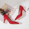 image:imageHee grand Womens Classic Pointed Toe Heel Pumps Fashion Candy Colors Patent Leather Heels Comfortable Mid Heel Work Shoes Stiletto Wedding Dress Shoes209red