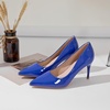 image:imageHee grand Womens Classic Pointed Toe Heel Pumps Fashion Candy Colors Patent Leather Heels Comfortable Mid Heel Work Shoes Stiletto Wedding Dress Shoes209blue