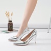 image:imageHee grand Womens Classic Pointed Toe Heel Pumps Fashion Candy Colors Patent Leather Heels Comfortable Mid Heel Work Shoes Stiletto Wedding Dress Shoes211sliver