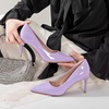 image:imageHee grand Womens Classic Pointed Toe Heel Pumps Fashion Candy Colors Patent Leather Heels Comfortable Mid Heel Work Shoes Stiletto Wedding Dress Shoes209purple
