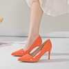 image:imageHee grand Womens Classic Pointed Toe Heel Pumps Fashion Candy Colors Patent Leather Heels Comfortable Mid Heel Work Shoes Stiletto Wedding Dress Shoes209orange