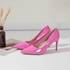 image:imageHee grand Womens Classic Pointed Toe Heel Pumps Fashion Candy Colors Patent Leather Heels Comfortable Mid Heel Work Shoes Stiletto Wedding Dress Shoes209pink