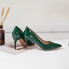 image:imageHee grand Womens Classic Pointed Toe Heel Pumps Fashion Candy Colors Patent Leather Heels Comfortable Mid Heel Work Shoes Stiletto Wedding Dress Shoes209green