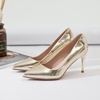 image:imageHee grand Womens Classic Pointed Toe Heel Pumps Fashion Candy Colors Patent Leather Heels Comfortable Mid Heel Work Shoes Stiletto Wedding Dress Shoes211gold