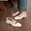 image:imageHee grand Womens Closed Square Toe Slingback Sandals Block Chunky Mary Jane Shoes Comfortable Dress Shoes for WorkBeige