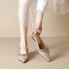 image:imageHee grand Womens Crystal Rhinestone Low Heel Dress Shoes for Wedding Closed Pointed Toe Slingback SandalsNude Apricot
