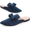 image:imageHee grand Womens Mules Bowknot Suede Comfortable Slip On Flats Closed Pointed Toe Backless Loafers Mules for Women004blue