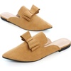 image:imageHee grand Womens Mules Bowknot Suede Comfortable Slip On Flats Closed Pointed Toe Backless Loafers Mules for Women004camel