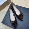 image:imageHee grand Womens Patent Leather Bow Ballet Flats Pointed Toe Slip On Flat Shoes Comfortable Dress Shoes for Work OfficeDark Brown
