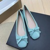 image:imageHee grand Womens Patent Leather Bow Ballet Flats Square Toe Slip On Flat Shoes Comfortable Dress Shoes for Work OfficeLight Blue