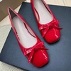 image:imageHee grand Womens Patent Leather Bow Ballet Flats Square Toe Slip On Flat Shoes Comfortable Dress Shoes for Work OfficeRed