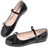 image:imageHee grand Womens Patent Leather Mary Jane Flats Round Toe Ballet Flats with Bow Knot Adjustable Buckle Ankle Strap Comfortable Dress Shoes for WorkBalck