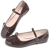 image:imageHee grand Womens Patent Leather Mary Jane Flats Round Toe Ballet Flats with Bow Knot Adjustable Buckle Ankle Strap Comfortable Dress Shoes for WorkDark Brown