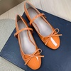 image:imageHee grand Womens Patent Leather Mary Jane Flats Round Toe Ballet Flats with Bow Knot Adjustable Buckle Ankle Strap Comfortable Dress Shoes for WorkOrange