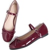 image:imageHee grand Womens Patent Leather Mary Jane Flats Round Toe Ballet Flats with Bow Knot Adjustable Buckle Ankle Strap Comfortable Dress Shoes for WorkWine Red
