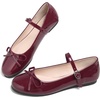 image:imageHee grand Womens Patent Leather Mary Jane Flats Round Toe Ballet Flats with Bow Knot Adjustable Buckle Ankle Strap Comfortable Dress Shoes for WorkWine Red