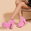 image:imageHee grand Womens Platform Heeled Sandals Closed Round Toe Ankle Buckle Strap Chunky High Heels Mary Janes Punk Style Pumps Fashion Party ShoesApink