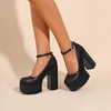 image:imageHee grand Womens Platform Heeled Sandals Closed Round Toe Ankle Buckle Strap Chunky High Heels Mary Janes Punk Style Pumps Fashion Party ShoesBblack Pu