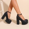 image:imageHee grand Womens Platform Heeled Sandals Closed Round Toe Ankle Buckle Strap Chunky High Heels Mary Janes Punk Style Pumps Fashion Party ShoesBblack Pu