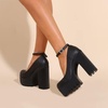 image:imageHee grand Womens Platform Heeled Sandals Closed Round Toe Ankle Buckle Strap Chunky High Heels Mary Janes Punk Style Pumps Fashion Party ShoesBblack Pu