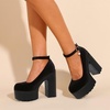 image:imageHee grand Womens Platform Heeled Sandals Closed Round Toe Ankle Buckle Strap Chunky High Heels Mary Janes Punk Style Pumps Fashion Party ShoesBblack Suede