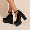 image:imageHee grand Womens Platform Heeled Sandals Closed Round Toe Ankle Buckle Strap Chunky High Heels Mary Janes Punk Style Pumps Fashion Party ShoesBblack Suede