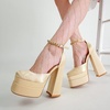 image:imageHee grand Womens Platform Heeled Sandals Closed Square Toe Ankle Buckle Strap Chunky High Heels Pumps Mary Janes Fashion Party Dress ShoesAapricotsatin