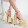 image:imageHee grand Womens Platform Heeled Sandals Closed Square Toe Ankle Buckle Strap Chunky High Heels Pumps Mary Janes Fashion Party Dress ShoesAapricotsatin
