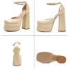 image:imageHee grand Womens Platform Heeled Sandals Closed Square Toe Ankle Buckle Strap Chunky High Heels Pumps Mary Janes Fashion Party Dress ShoesAapricotsatin