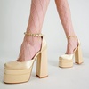 image:imageHee grand Womens Platform Heeled Sandals Closed Square Toe Ankle Buckle Strap Chunky High Heels Pumps Mary Janes Fashion Party Dress ShoesAapricotsatin