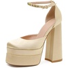 image:imageHee grand Womens Platform Heeled Sandals Closed Square Toe Ankle Buckle Strap Chunky High Heels Pumps Mary Janes Fashion Party Dress ShoesAapricotsatin