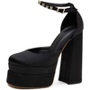 image:imageHee grand Womens Platform Heeled Sandals Closed Square Toe Ankle Buckle Strap Chunky High Heels Pumps Mary Janes Fashion Party Dress ShoesAblacksatin