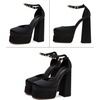 image:imageHee grand Womens Platform Heeled Sandals Closed Square Toe Ankle Buckle Strap Chunky High Heels Pumps Mary Janes Fashion Party Dress ShoesAblacksatin
