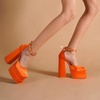 image:imageHee grand Womens Platform Heeled Sandals Closed Square Toe Ankle Buckle Strap Chunky High Heels Pumps Mary Janes Fashion Party Dress ShoesAorangesatin